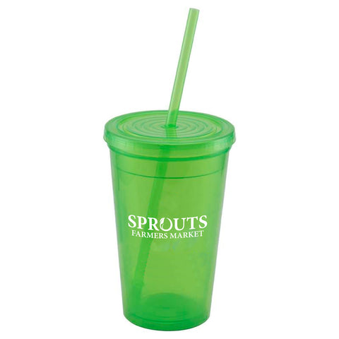 16 OZ Double Wall Plastic Tumbler (Green) - 60 Pack